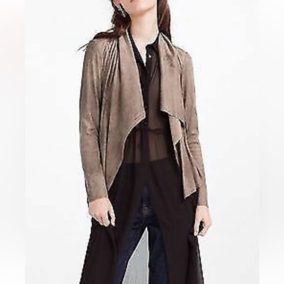 Zara Faux Vegan Suede Moto Jacket Asymmetrical Zip Fitted Draped Collar - Picture 2 of 10